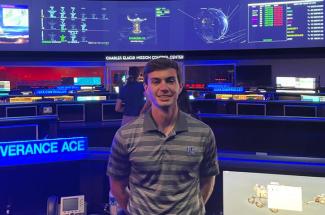 Asa O’Neal spent his summer interning at NASA’s Jet Propulsion Laboratory, helping develop cryogenic CO2 scrubber technologies for human spaceflight. He got to see the inner workings of NASA, including Mission Control. Photo provided by Asa O’Neal.